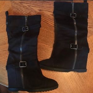 Apostrophe Black Wedge Moto Boots